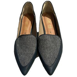 MI.IM Womens Black Faux Leather Tweed  Real Leather Insole Sz 7.5 Slip On Loafer